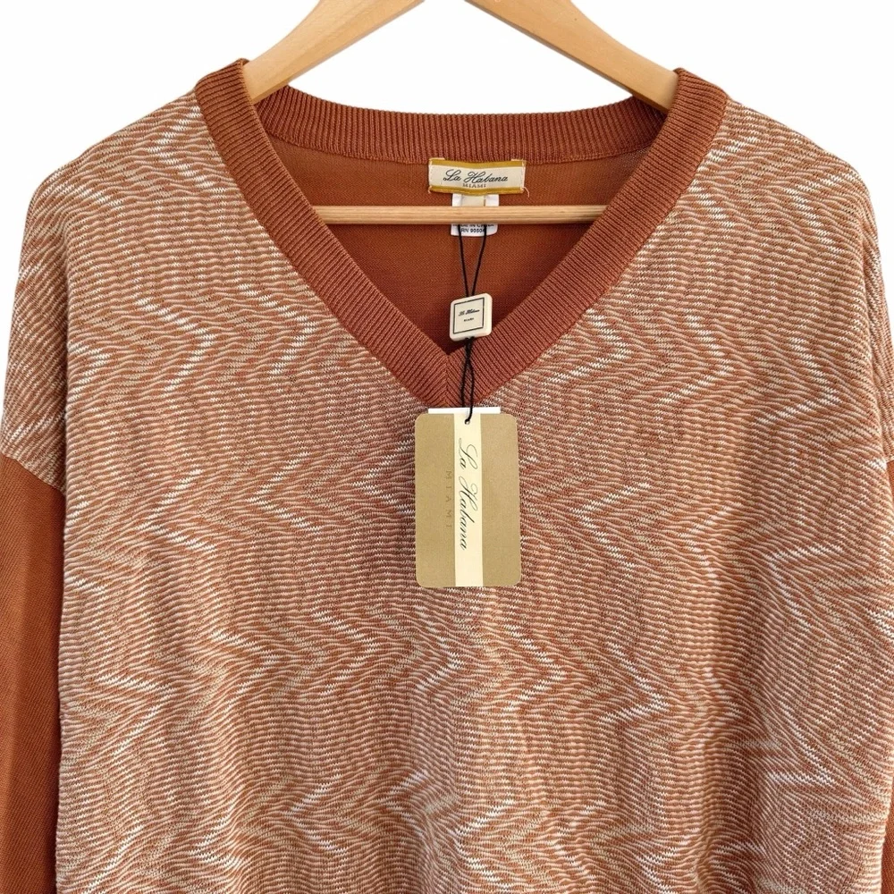 Silk Blend Sweater NEW VNeck Long Sleeve Pullover Ochre Earth Clay Mens Size XXL